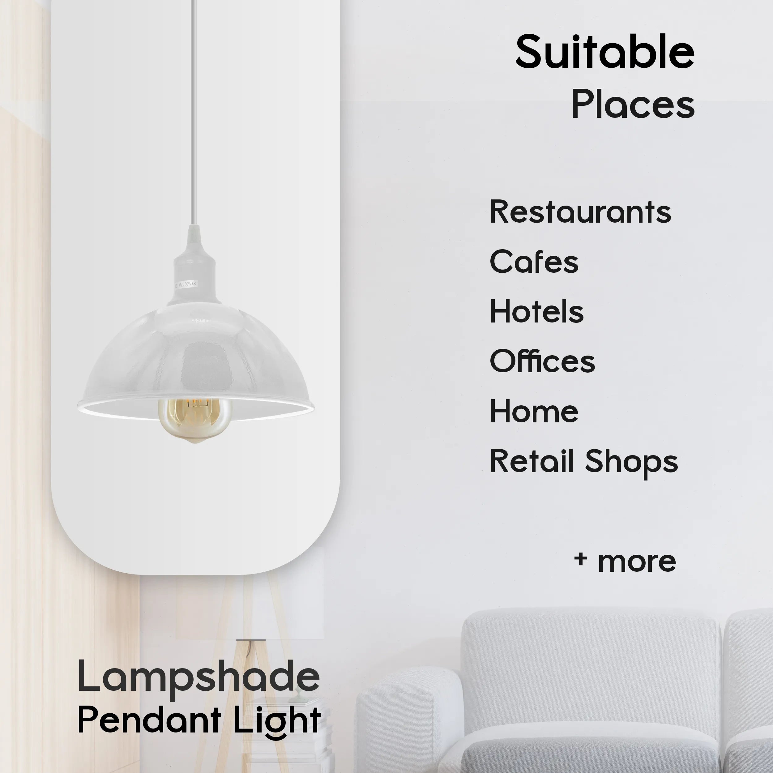 Modern Industrial White Pendant Light  E27 Base Ceiling Lighting Shade ~4335