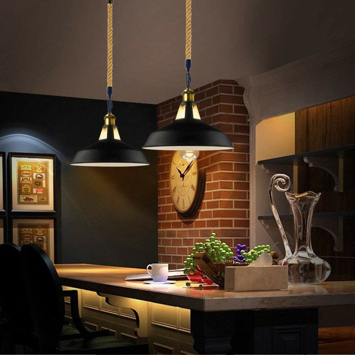 Slotted Shape Metal Ceiling Pendant Light Modern Hemp Hanging Retro Lamps~1653