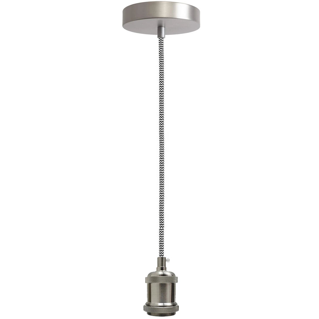 LEDSone industrial vintage 1m Black & White cable E27 Base Satin Nickel Pendant Holder without assembling~3597-3