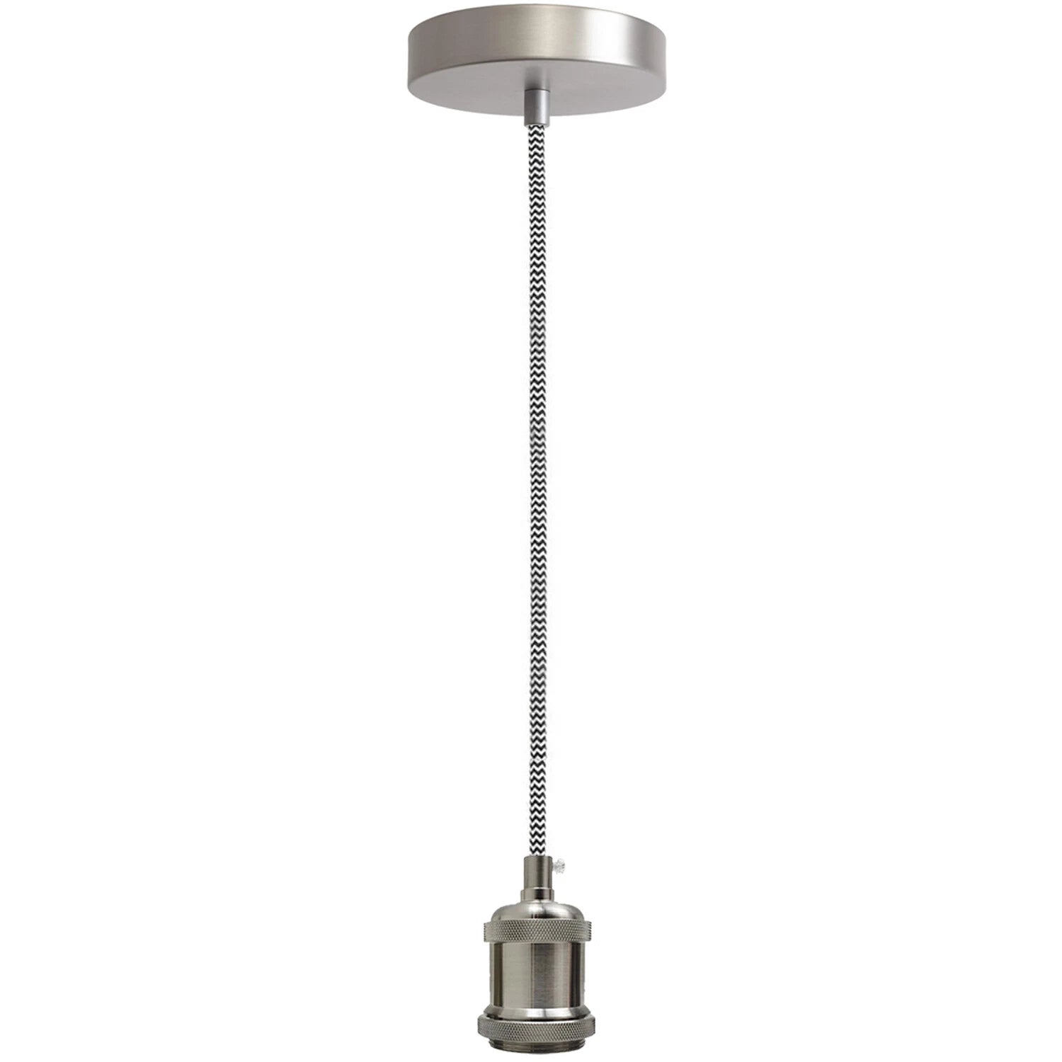 LEDSone industrial vintage 1m Black & White cable E27 Base Satin Nickel Pendant Holder without assembling~3597-3