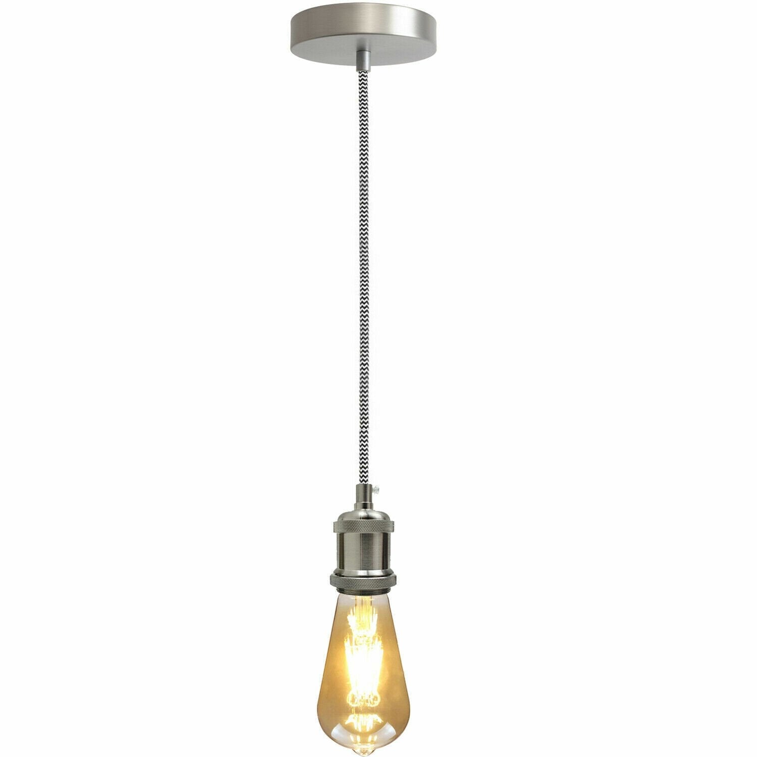 LEDSone industrial vintage 1m Black & White cable E27 Base Satin Nickel Pendant Holder without assembling~3597-1