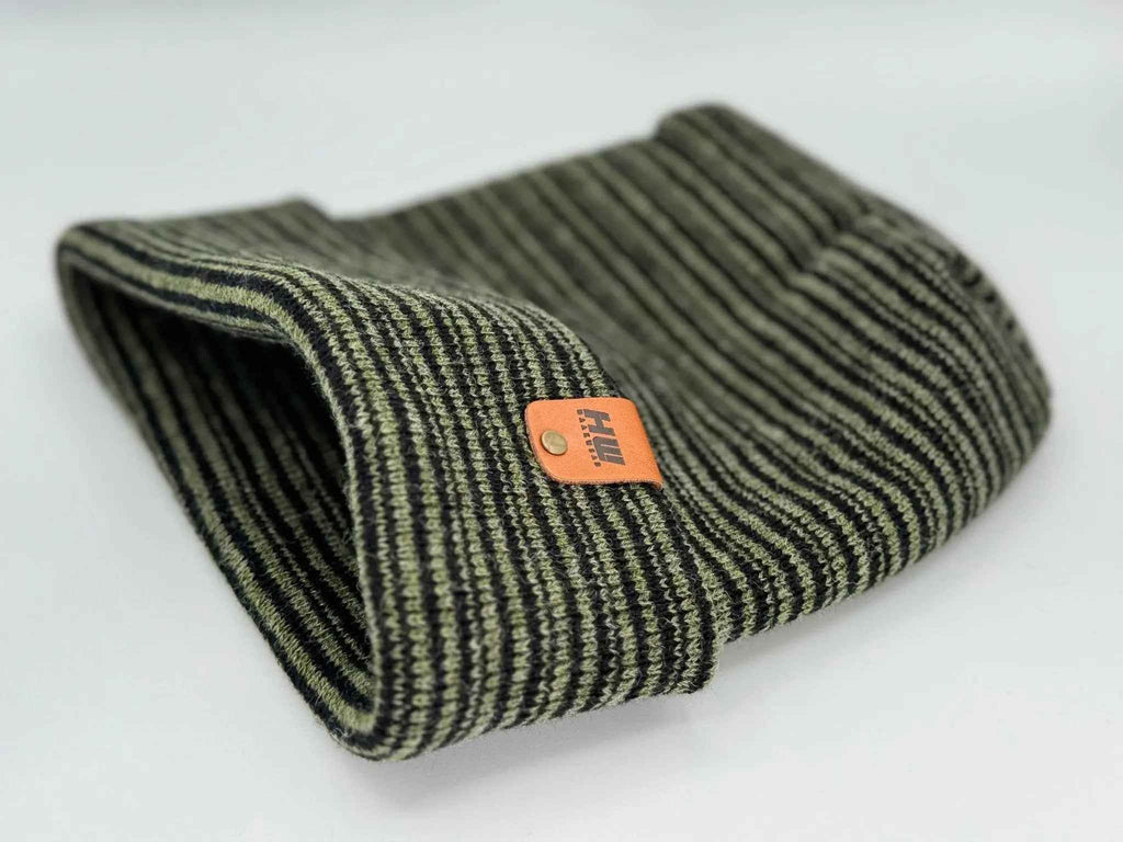 Trending Men’s & Women’s Beanie – H-Stitch Cuffed Beanie | Black/Green Contrast | Made in USA