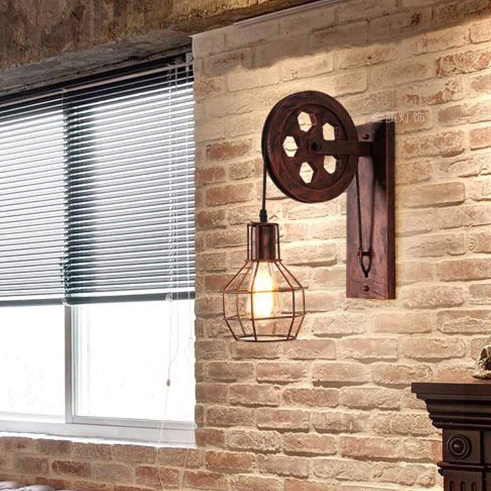 Retro Vintage Pulley Light Shade Wheel Ceiling Lifting Industrial  UK~2690