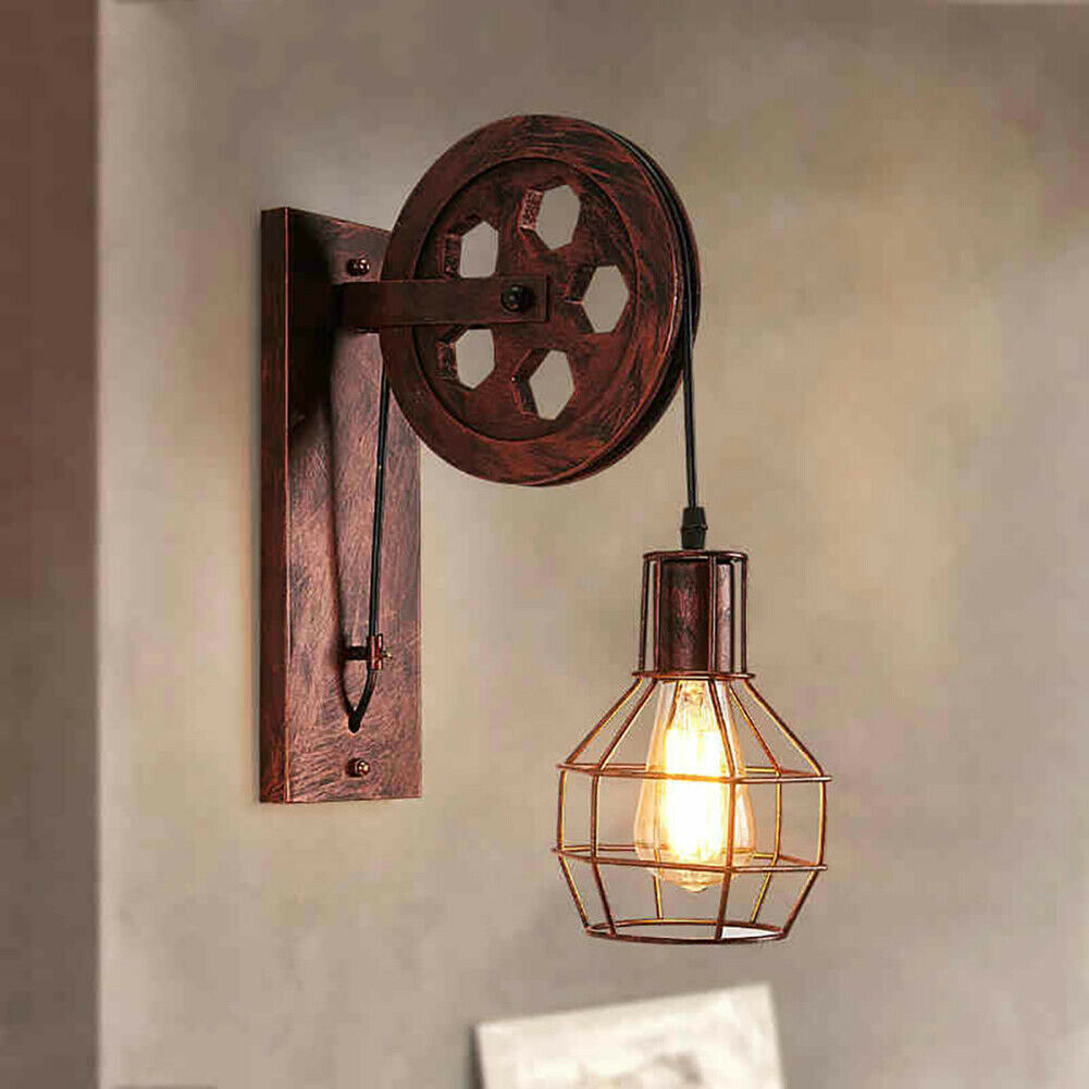 Retro Vintage Pulley Light Shade Wheel Ceiling Lifting Industrial  UK~2690