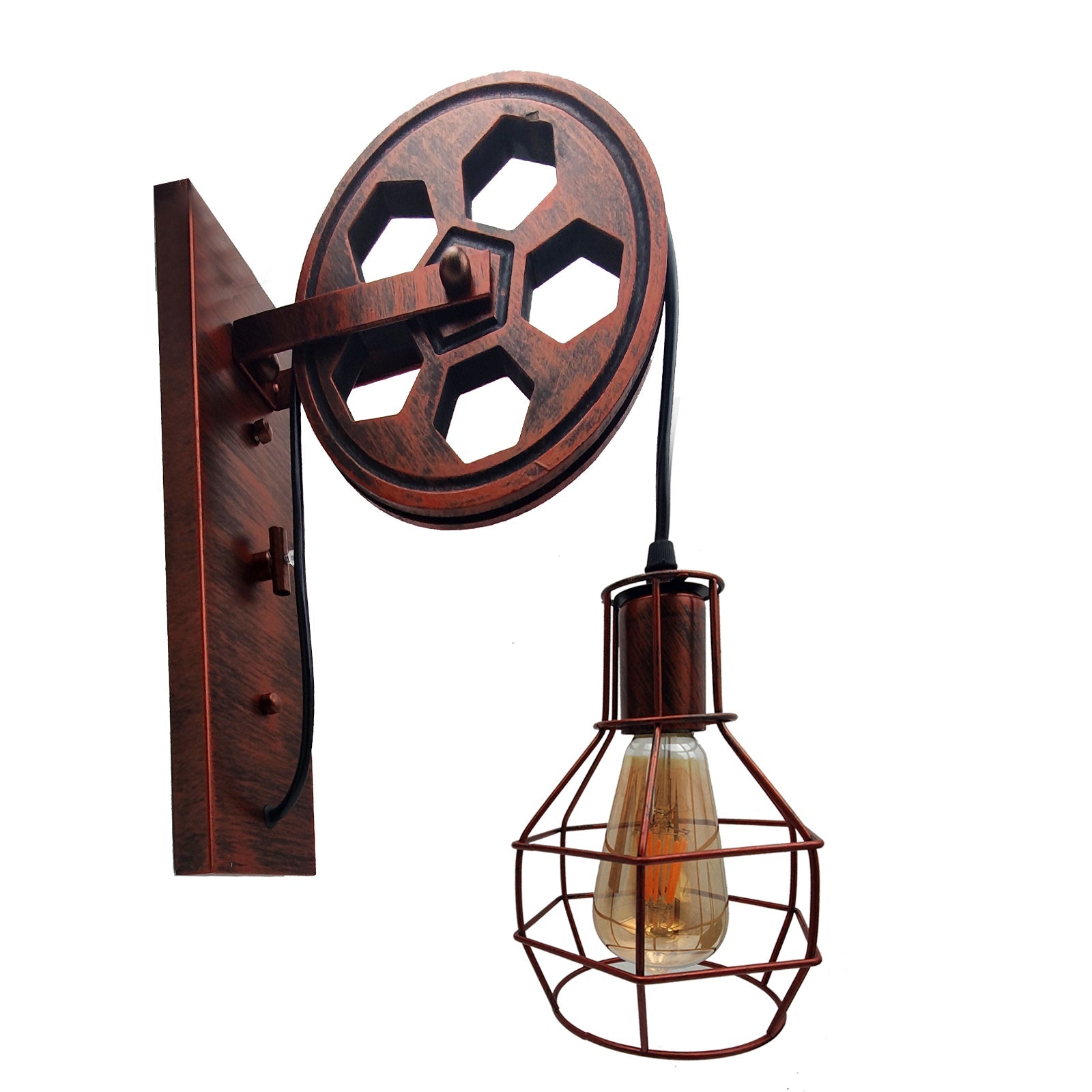 Retro Vintage Pulley Light Shade Wheel Ceiling Lifting Industrial  UK~2690